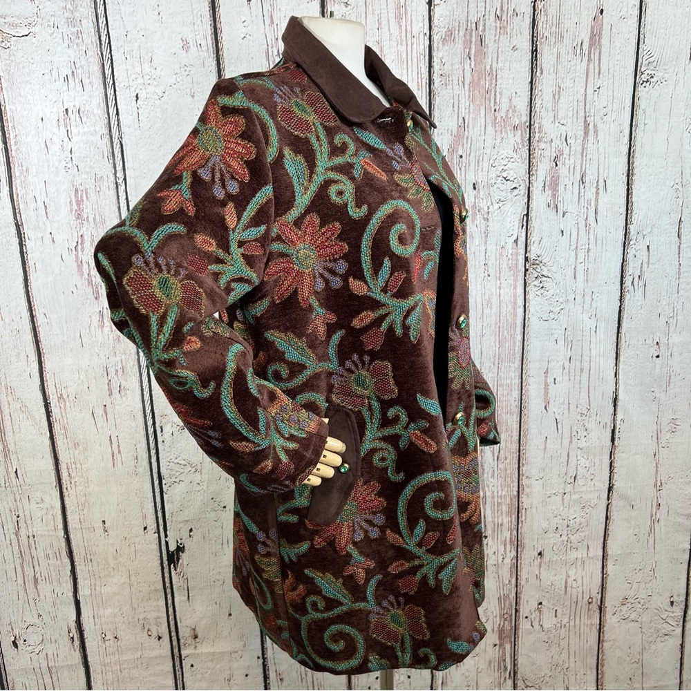 Vintage Maggie Sweet Floral Tapestry Rug Chenille Blazer Coat Jacket Size Medium - Picture 5 of 16